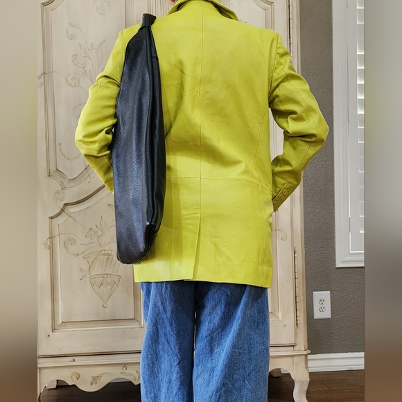 NWT Walter Baker Oversized Lambskin Lime Green Kira Button Up Blazer Sz XS - Picture 5 of 15